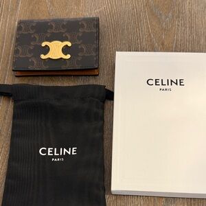 Celine Dark Brown and Gold Card Holder